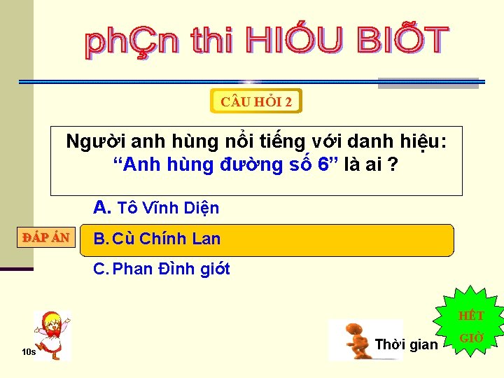 C U HỎI 2 Người anh hùng nổi tiếng với danh hiệu: “Anh hùng