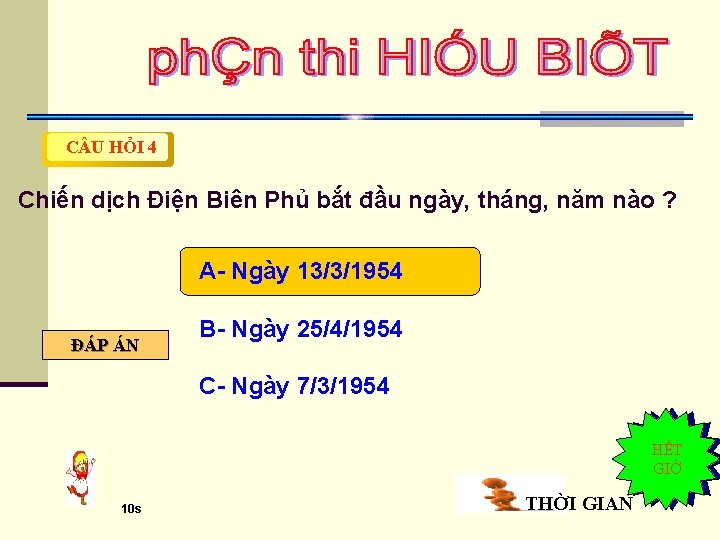 C U HỎI 4 Chiến dịch Điện Biên Phủ bắt đầu ngày, tháng, năm