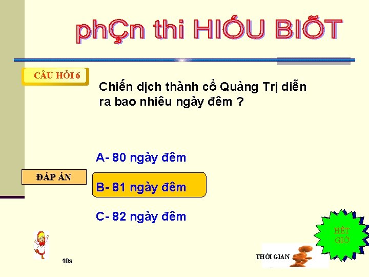 C U HỎI 6 Chiến dịch thành cổ Quảng Trị diễn ra bao nhiêu