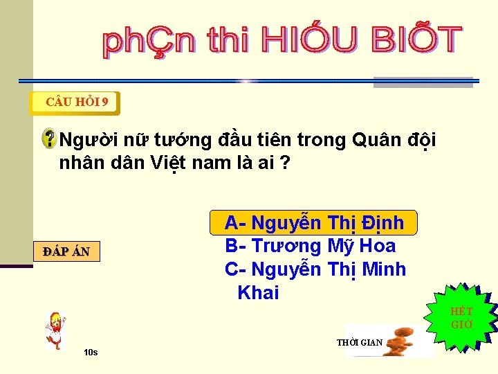 C U HỎI 9 Người nữ tướng đầu tiên trong Quân đội nhân dân