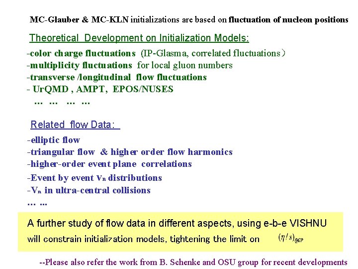 MC-Glauber & MC-KLN initializations are based on fluctuation of nucleon positions Theoretical Development on