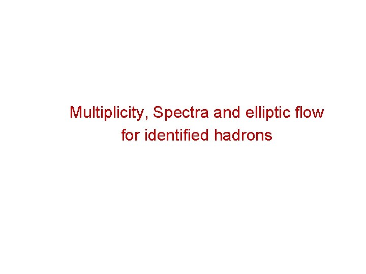 Multiplicity, Spectra and elliptic flow for identified hadrons 