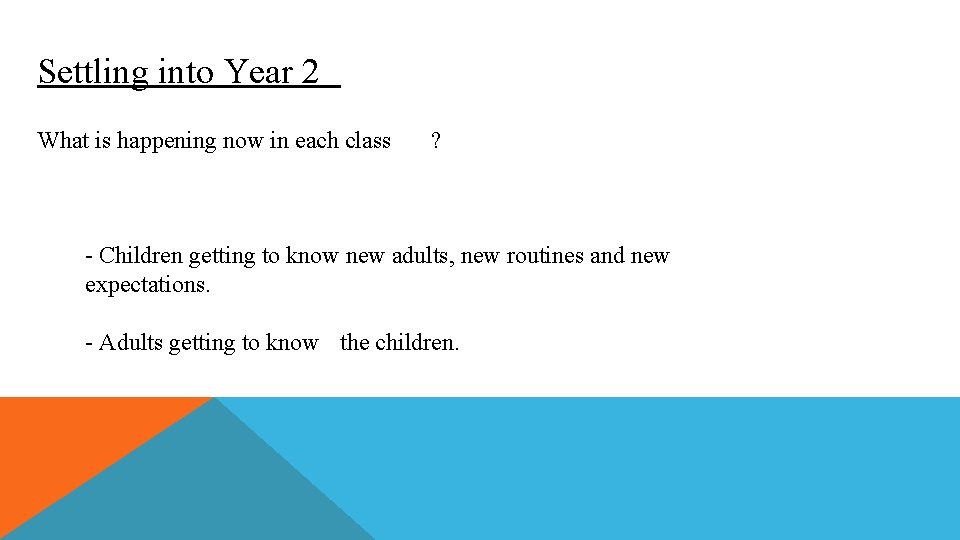 Settling into Year 2 What is happening now in each class ? - Children