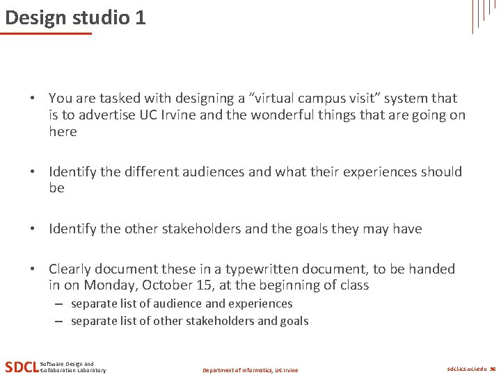 Design studio 1 • You are tasked with designing a “virtual campus visit” system