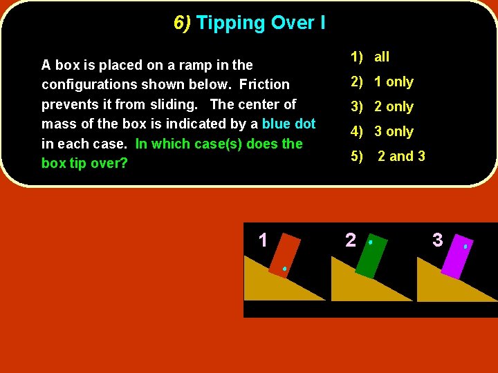 6) Tipping Over I A box is placed on a ramp in the configurations