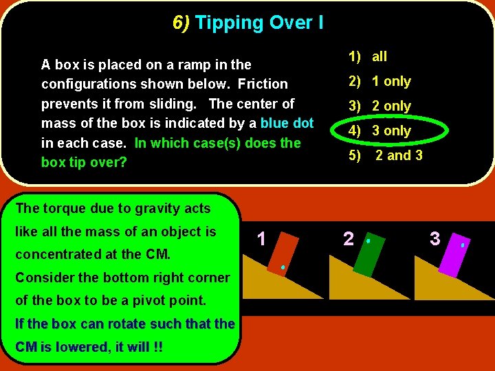 6) Tipping Over I A box is placed on a ramp in the configurations