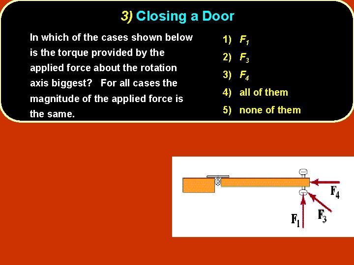 3) Closing a Door In which of the cases shown below 1) F 1