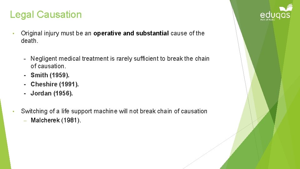 Legal Causation • Original injury must be an operative and substantial cause of the Legal Causation • Original injury must be an operative and substantial cause of the