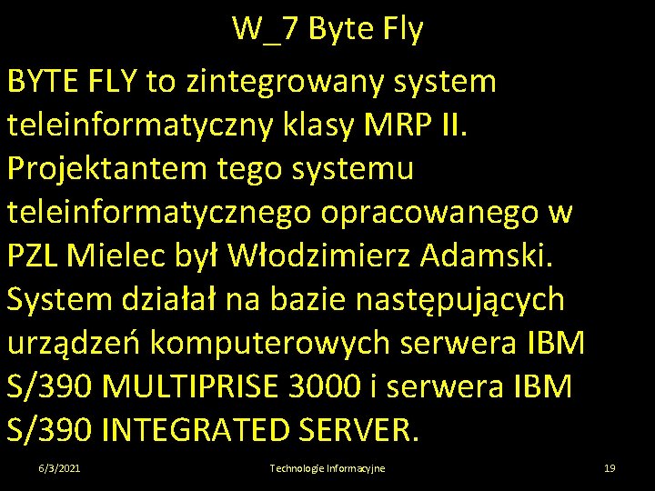 W_7 Byte Fly BYTE FLY to zintegrowany system teleinformatyczny klasy MRP II. Projektantem tego