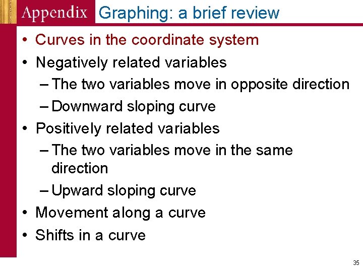 Graphing: a brief review • Curves in the coordinate system • Negatively related variables