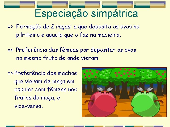 Especiação simpátrica => Formação de 2 raças: a que deposita os ovos no pilriteiro Especiação simpátrica => Formação de 2 raças: a que deposita os ovos no pilriteiro