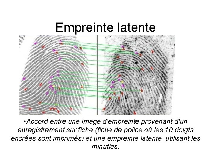 Empreinte latente • Accord entre une image d'empreinte provenant d'un enregistrement sur fiche (fiche