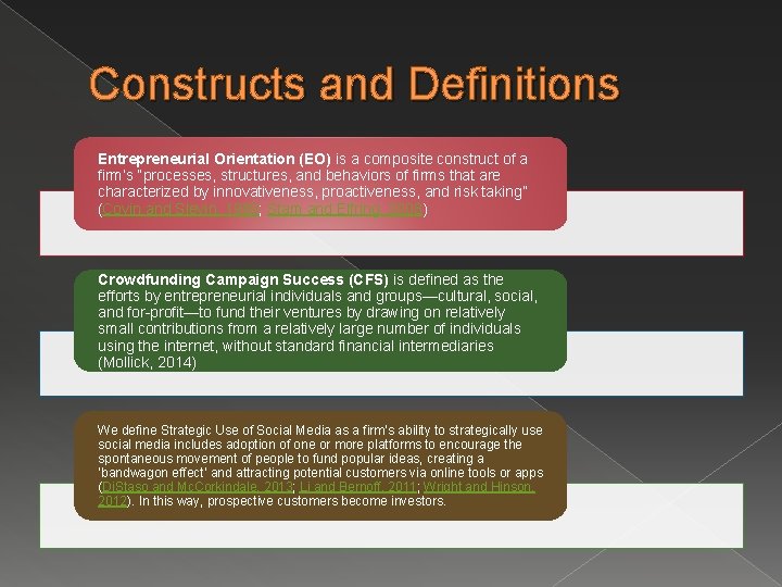 Constructs and Definitions Entrepreneurial Orientation (EO) is a composite construct of a firm’s “processes,