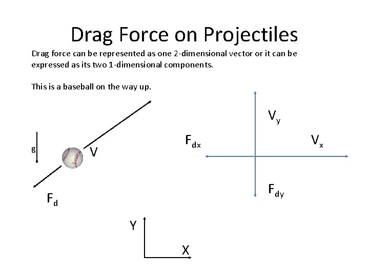 Drag Force on Projectiles Drag force can be represented as one 2 -dimensional vector