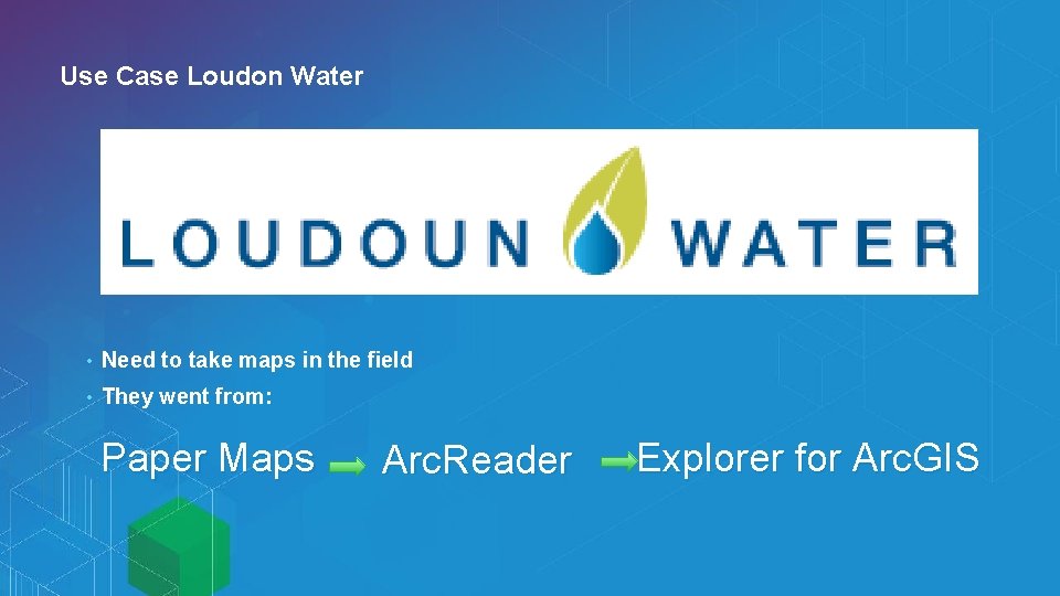 Use Case Loudon Water • Need to take maps in the field • They