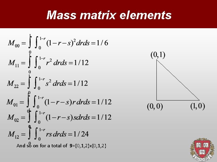 Mass matrix elements And so on for a total of 9={0, 1, 2}x{0, 1,