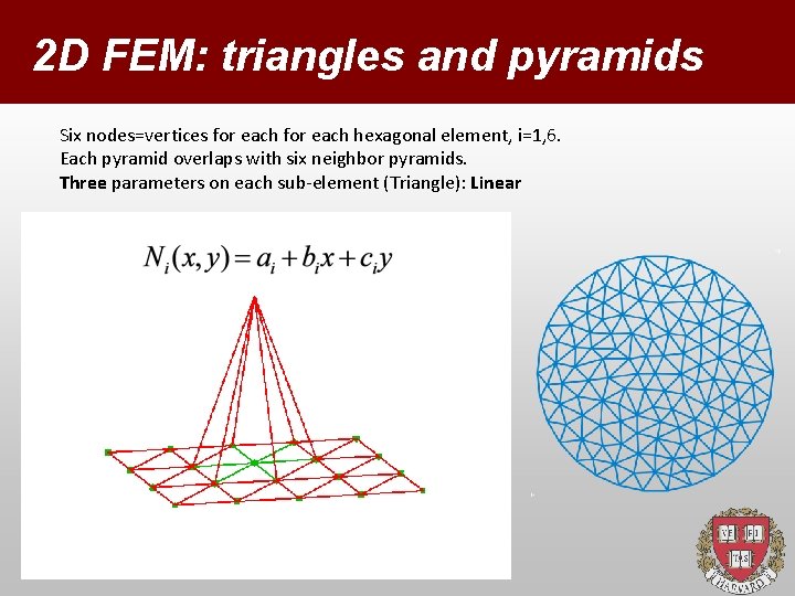 2 D FEM: triangles and pyramids Six nodes=vertices for each hexagonal element, i=1, 6.