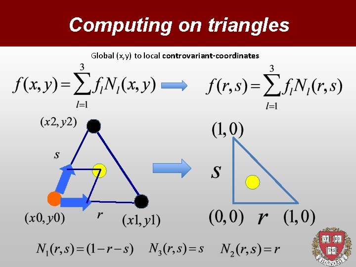 Computing on triangles Global (x, y) to local controvariant-coordinates 