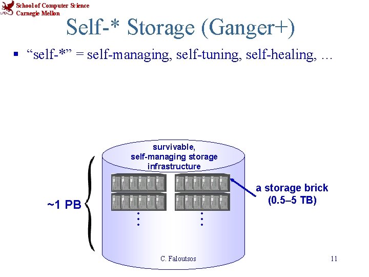 School of Computer Science Carnegie Mellon Self-* Storage (Ganger+) § “self-*” = self-managing, self-tuning,