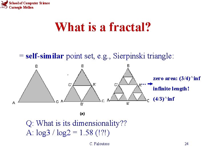 School of Computer Science Carnegie Mellon What is a fractal? = self-similar point set,