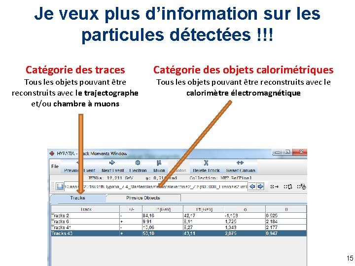 Je veux plus d’information sur les particules détectées !!! Catégorie des traces Tous les