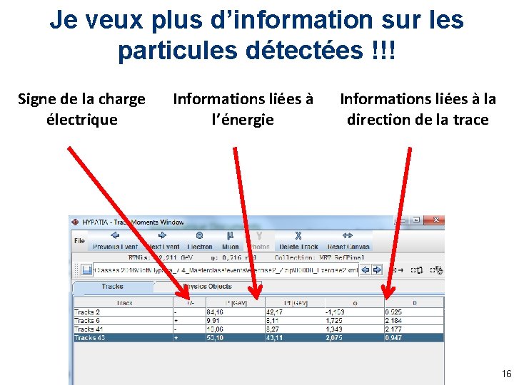 Je veux plus d’information sur les particules détectées !!! Signe de la charge électrique