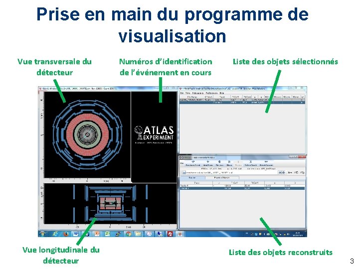 Prise en main du programme de visualisation Vue transversale du détecteur Vue longitudinale du