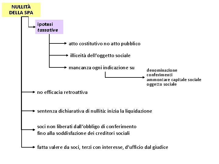 NULLITÀ DELLA SPA ipotesi tassative atto costitutivo no atto pubblico illiceità dell‘oggetto sociale mancanza