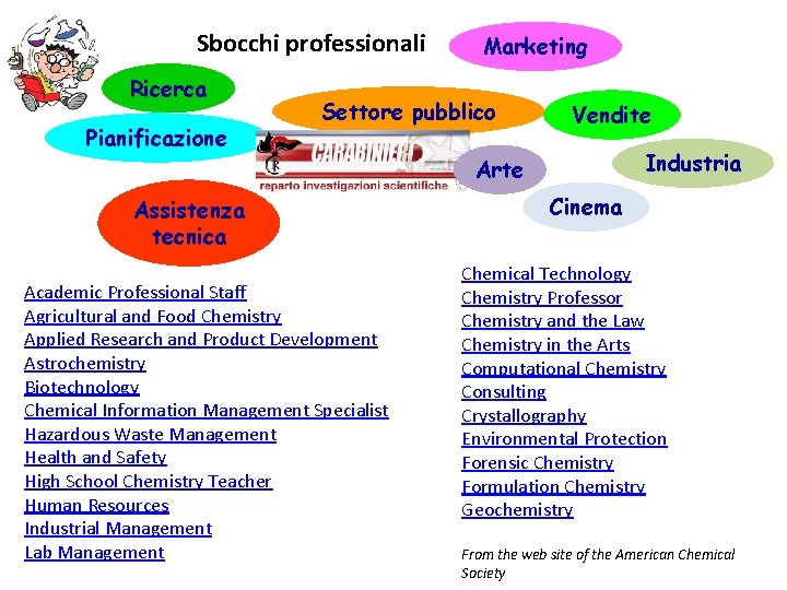 Sbocchi professionali Ricerca Pianificazione Marketing Settore pubblico Vendite Industria Arte Assistenza tecnica Academic Professional