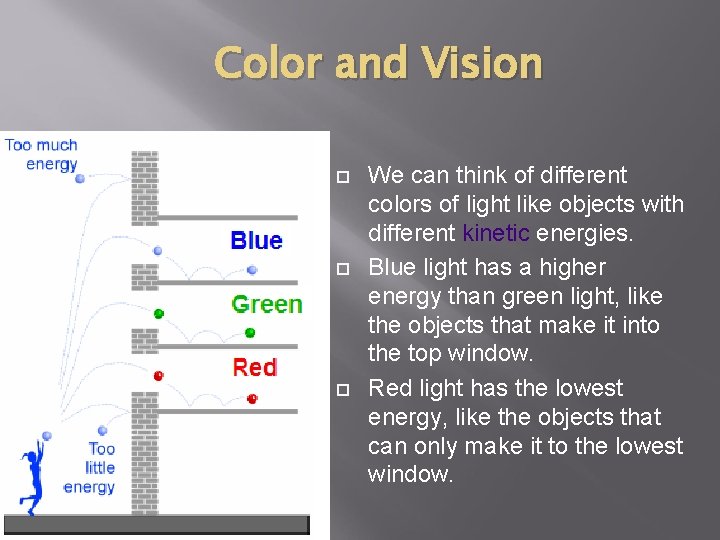 Color and Vision We can think of different colors of light like objects with Color and Vision We can think of different colors of light like objects with