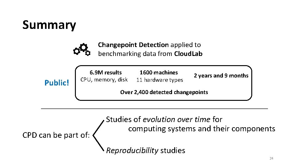 Summary Changepoint Detection applied to benchmarking data from Cloud. Lab Public! 6. 9 M