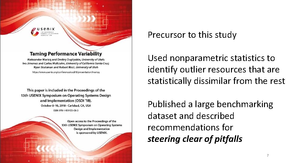 Precursor to this study Used nonparametric statistics to identify outlier resources that are statistically