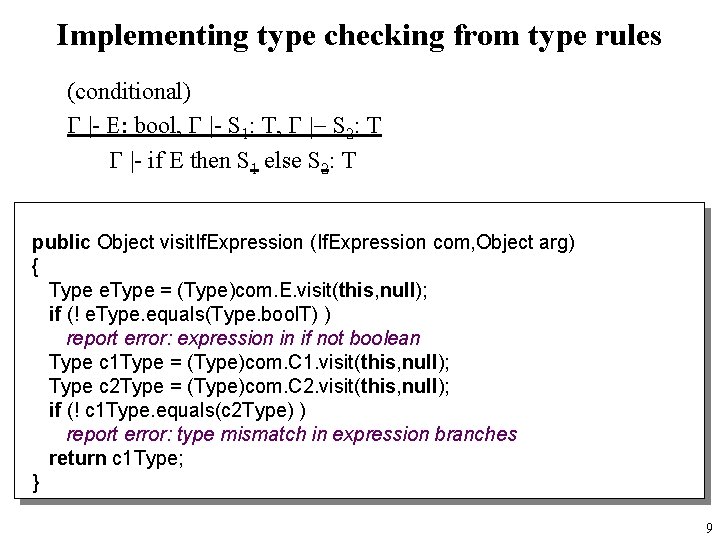 Implementing type checking from type rules (conditional) G |- E: bool, G |- S