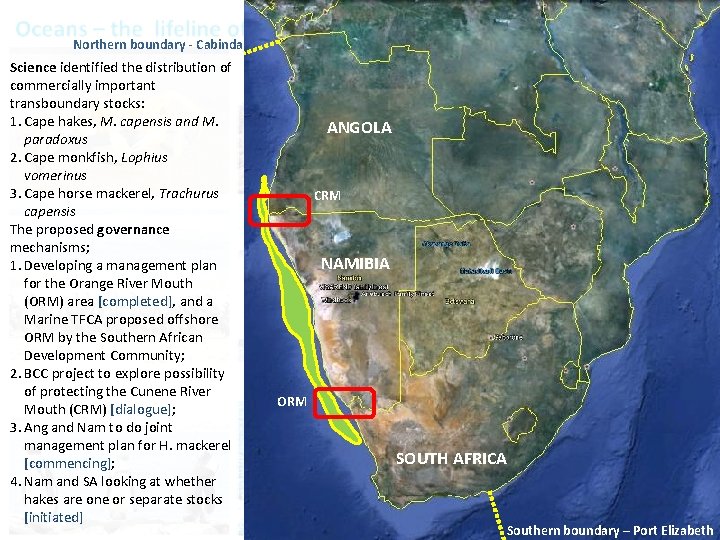 Northern boundary - Cabinda Science identified the distribution of commercially important transboundary stocks: 1.
