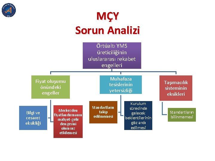 MÇY Sorun Analizi Örtüaltı YMS üreticiliğinin uluslararası rekabet engelleri Fiyat oluşumu önündeki engeller Bilgi