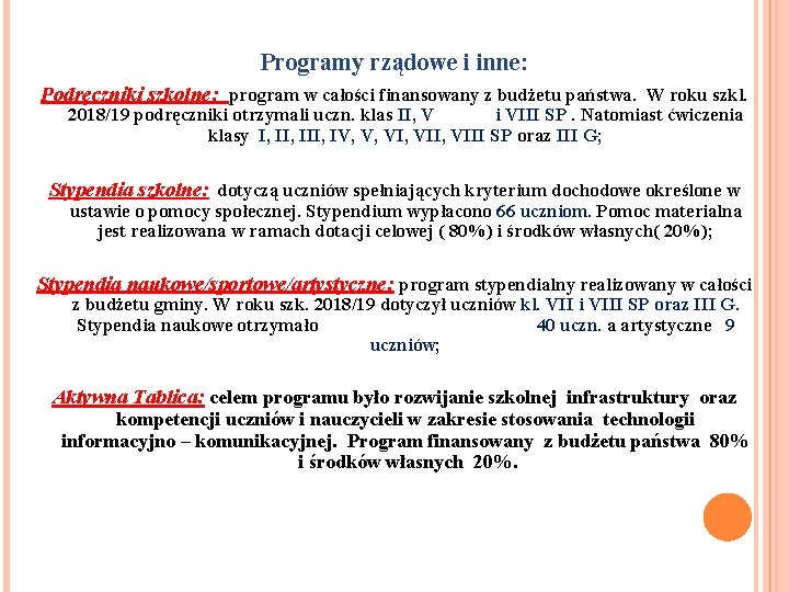 Programy rządowe i inne: Podręczniki szkolne: program w całości finansowany z budżetu państwa. W