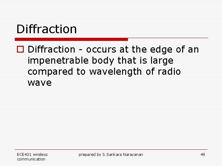 Diffraction o Diffraction - occurs at the edge of an impenetrable body that is Diffraction o Diffraction - occurs at the edge of an impenetrable body that is