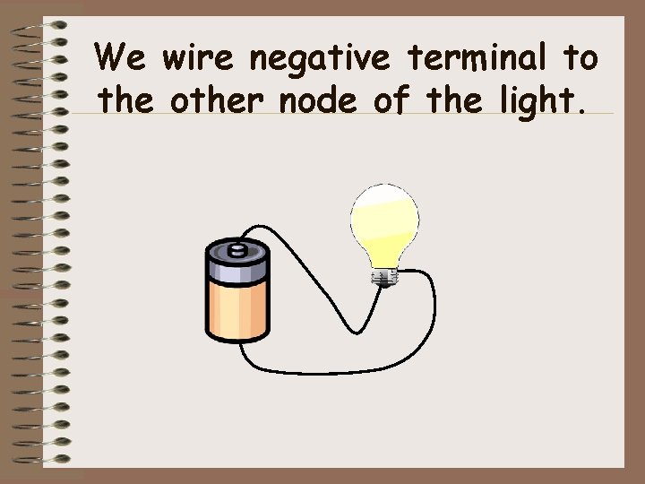 We wire negative terminal to the other node of the light. 