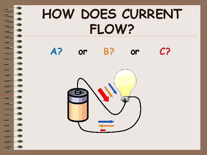 HOW DOES CURRENT FLOW? A? or B? or C? 