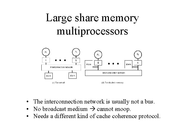 Large share memory multiprocessors • The interconnection network is usually not a bus. •