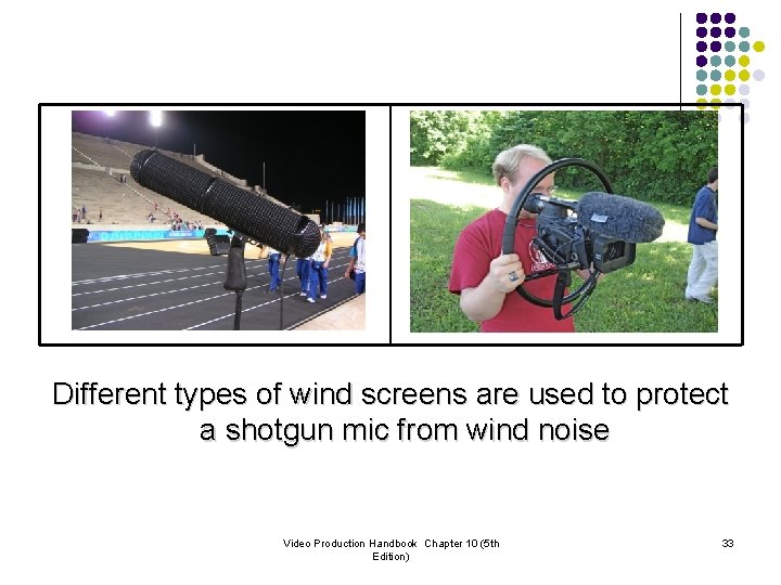 Different types of wind screens are used to protect a shotgun mic from wind