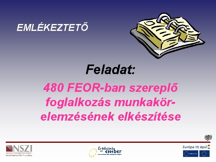 EMLÉKEZTETŐ Feladat: 480 FEOR-ban szereplő foglalkozás munkakörelemzésének elkészítése 