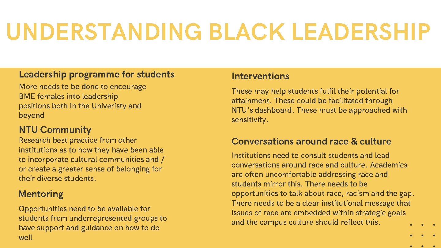 UNDERSTANDING BLACK LEADERSHIP Leadership programme for students More needs to be done to encourage