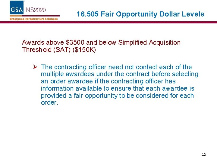 16. 505 Fair Opportunity Dollar Levels Awards above $3500 and below Simplified Acquisition Threshold