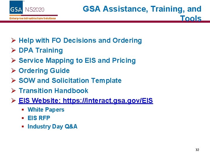 GSA Assistance, Training, and Tools Ø Ø Ø Ø Help with FO Decisions and