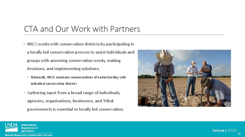 CTA and Our Work with Partners • NRCS works with conservation districts by participating