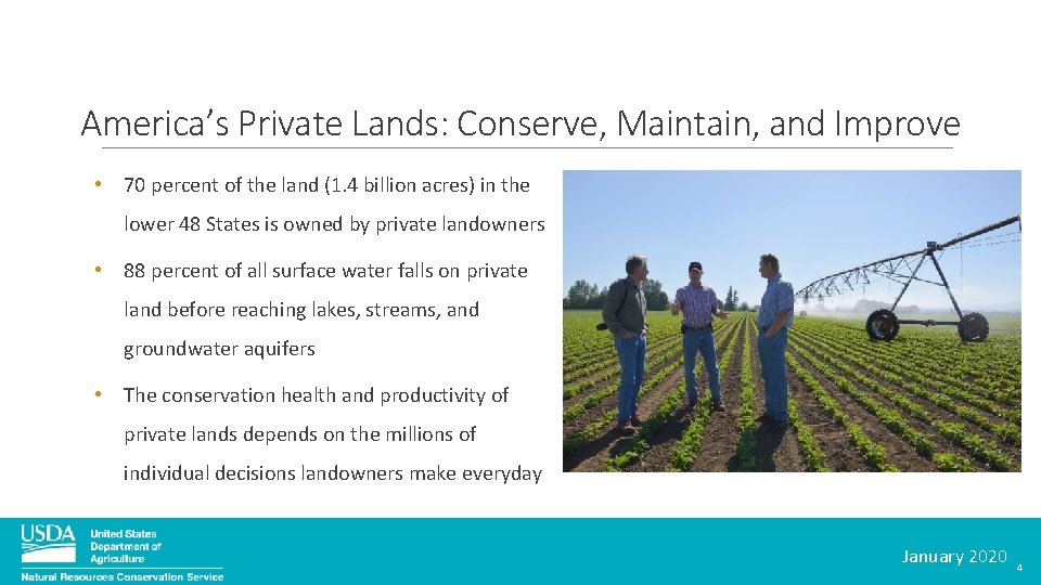 America’s Private Lands: Conserve, Maintain, and Improve • 70 percent of the land (1.