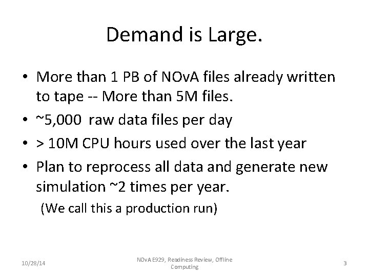 Demand is Large. • More than 1 PB of NOv. A files already written Demand is Large. • More than 1 PB of NOv. A files already written