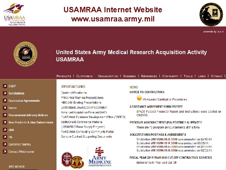 USAMRAA Internet Website www. usamraa. army. mil Thursday, June 3, 2021 USAMRAA 11 