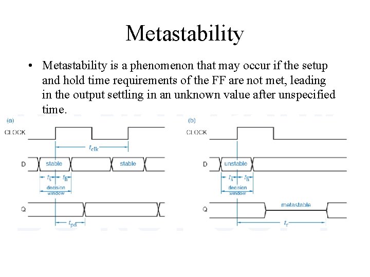 Metastability • Metastability is a phenomenon that may occur if the setup and hold
